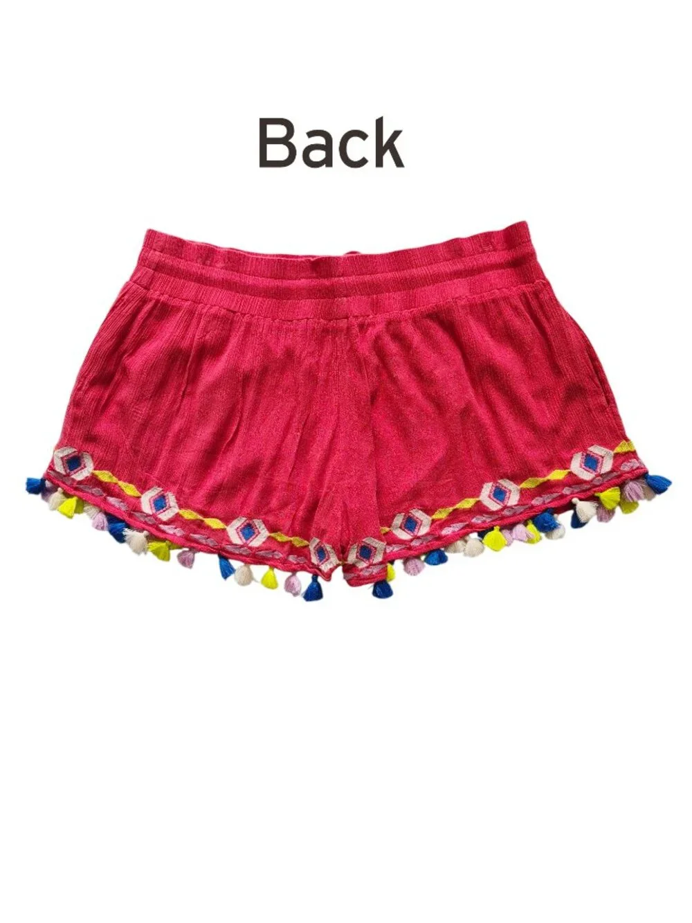 Piper by Townsen Red Swingy multicolored Tassel Hem Shorts Size M